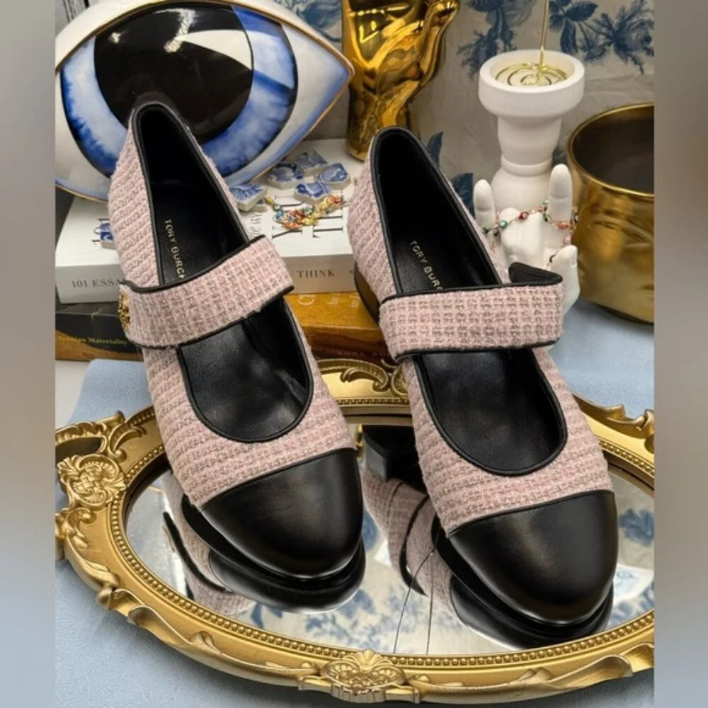 🆕 TORY BURCH 🧿 NWOB Mary Jane Heeled Ballet Flat, Pink Tweed, Sz 7.5 *SAMPLE*